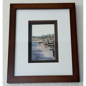 Watercolor Painting Original Art Lopez Baylon Signed Framed Landscape Boat Dock
